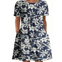 Lumento жени мини фустан џеб лето плажа садрс кратки ракави фустани дами кафтан случајни плетени цвеќиња