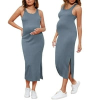 Бремени Жени Плус Големина Фустан Еднобоен Екипаж Без Ракави Плетен Фустан Летни Секојдневни Породилни Фустани