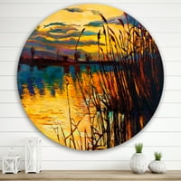 DesignArt 'Yellowолта вечер сјај низ високата трева покрај езерото' Наутички и крајбрежен круг метална wallидна уметност - диск