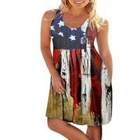 Женски Тркалезен Врат Без Ракави Директно Летно Знаме На Америка Фустан За Денот На Независноста
