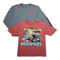 Marvel Boys Avengers Долг ракав и Краток ракав Графички сет, 2-парчиња, големини 4-18