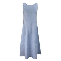 Женски фустани за расчистување на деколтето на деколтето на глуждот со должина на глуждот А-линија, летен фустан без ракави, сина XL