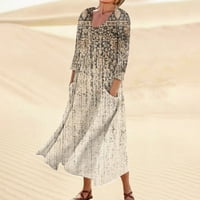Лежерна Мода На жените Удобен Џебен Фустан Со Печатени Ракави