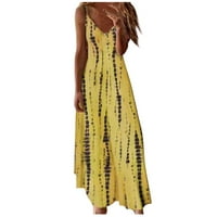 Жените Без Ракави Макси Макси Мода V-Вратот Печатени Летен Фустан Жолта 5XL