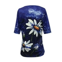 фонесоап женски печатење со половина ракав отпечатоци елек лабава обична маичка в - вратот маица блуза сина л