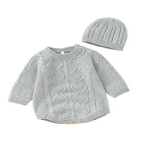 Peyakidsaa новороденче момче момче плетено комбинезон, копчиња со долги ракави кабел плетени ромпер и капа