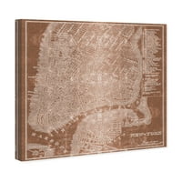 Мапи и знамиња на Wynwood Studio и знамиња Wallидни уметнички платно, „Yorkујорк мапа бакар“ мапи на американските градови - бронза, кафеава