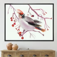 Waxwing Bird што седи на гранка, врамена слика за сликање на платно, уметнички принт