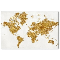Студио мапи со Wynwood и знамиња wallидни уметнички платно ги отпечатоци „Целата loveубов во светот“ светски мапи - злато, бело