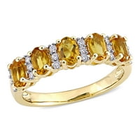 Miabella Women's'sims 1- Carat T.G.W. Овална исечена цитрин и карат Т.В. Тркалезен дијамант 14kt жолто злато полу-верно прстен
