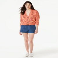 Бесплатно склопување женски кардиган џемпер со џебови за лепенка, средна тежина, големини XS-XXXL
