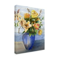 Tanis bula 'жолти рози во сина вазна' платно уметност
