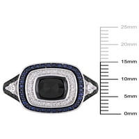 Миабела 1- Карат Т.В. Црн и бел дијамант и Карат Т.Г.В. Сафир 10к бело злато двојно ореол прстен