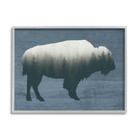 Sulpell Industries Rustic Bison Shape Shuguette Shouse Trees Pattern Graphic Art Grey Framed Art Print Wall Art, дизајн со букви