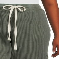 Terra & Sky Women's Plus Size Sigure Elastic Wafte Waffle Plat Pantans Pants