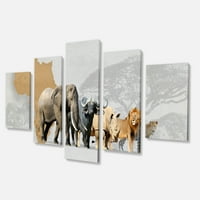 Уметнички Дизајнарт Големи Пет Животни Во Африка Скицирајте Животни Фотографски На завиткано Платно поставено. широко внатре.