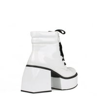 Патент женски чизми на платформата блок -потпетици со средни чевли со теле во бело