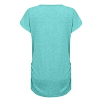 Leylayray Блузи За Жени Жени Обични Контраст Боја Краток Ракав Блузи Пуловер Sweatshir Нане Зелена М