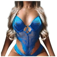 Lace Lingerie Plus Size One Womens Teddy Sexy Bodysuit Lace Hollow Out Pajamas for Women Blue 5XL