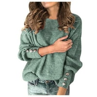 Outfmvch џемпери за жени Мода Еднобоен Пуловер Тркалезен Врат Топол Џемпер со Долги Ракави женски врвови женски Џемпери Сини