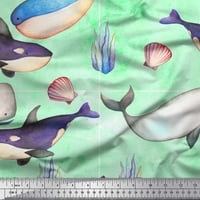 SOIMOI Crepe Silk Taber Shell & Whate Fish Ocean Printed Craft Taber By the двор широк