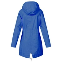 Јакна за ветерници за жени со цврста боја на дожд јакна од отворено качулка водоотпорен палто со џеб за пешачење