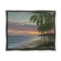 Летни плажа палми крајбрежни сликарски сјајни сиви врамени уметнички печатени wallидни уметности