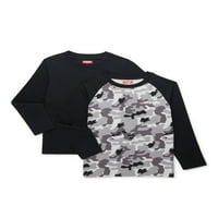 Wrangler Boys Долга ракав џеб маица и маица од Раглан, 2-пакет, големини 4- & Хаски