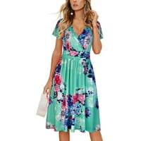 Облечи Жени Краток Ракав Секојдневен Цветни Печатење Плажа Макси Лабава Фустан Гроздобер Фустан За Жени