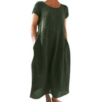 Miayilima плус големина фустани женски обичен цврста боја со кратки ракави со кратки ракави, лабав џеб фустан