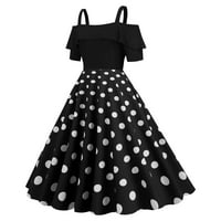 Ballsfhk женски ретро -халтер руфли кратки ракави спојувачки фустан Полка точка печатени големи фустани за полите летни фустани