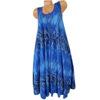 Фустани за жени ахомеј женски моден летен круг на вратот, случајни дами без ракави печатени фустани рани пристапни зделки за