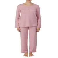 Компанија од Елен Трејси женски и женски плус долг ракав Хенли плетен пижама сет