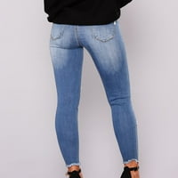 Женски Фармерки Плус Големина Дозвола Обични Фармерки Со Девет Сплит Дупки Џебови Панталони