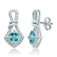 Ариста дијамантски акцент и создаден сино топаз сребрен тон над месинг приврзок, обетка и прстен 3-ПЦС моден накит сет, 18