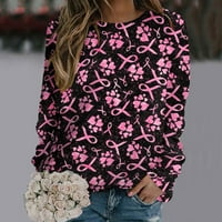 Женска Свест За Рак На Дојка Дуксер Мода Пуловер За Печатење Со Розова Лента Дуксери Со Долг Ракав На Екипажот Секојдневни Лесни