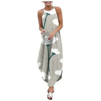 Ројалов Модни Жени Печатење Неправилни Ракави Обични Лабави Фустани со Елеци бел фустан жени