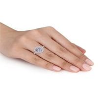3- Карат Т.Г.В. Создаден бел сафир и дијамант-акцент 10kt бело злато ореол прстен