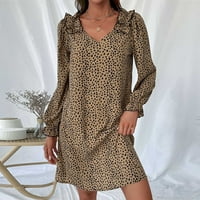 Падот Облека За Жени Плус Големина V-Вратот Леопард Печатење Возбуда Лабава Смена Фустан На Каки