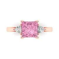 2. Кт Брилијантен Принцеза Сече Симулирани Розова Дијамант 14к Роза Злато три-Камен прстен големина 9.25