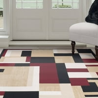 Компарен килим со модерен блок на Сомерсет, црна и црвена боја