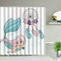 Сирена цртан филм животински делфин медуза виножито печати туш завеси водоотпорен екранот за бања со куки девојки момчиња подароци