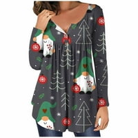 Tklpehg Божиќни Врвови За Жени Долги Ракави Долги Течни Маици Секојдневни Фустани Блузи Божиќни Обрасци Печатење Есенски Врвови