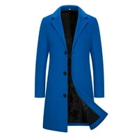 Машка класична ретро јакна палти Менс обична топла цврста јака, јака со долг ракав патент, мува џеб јакна палто