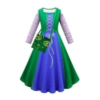 Мали девојчиња Винифред Сандерсон Сестра костум фустан со долг ракав фустан со вештерки 4-10T
