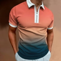 Менска маичка маица, обична врвна кошула, градиент за печатење, патент за печатење на јака, лабава блуза со кратки ракави врвови