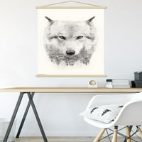 Волк-Дрвја Ѕид Постер Со Дрвена Магнетна Рамка, 22.375 34