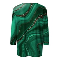 Летен Заштеди Дозвола! Тофотл Лето Блузи За Жени Ракави V - Вратот Обични Кошули Мода Мермер Печатени Удобни Меки Блузи Зелена