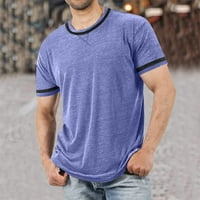 Кошула за мажи мода длабоко v врат со кратки ракави еластично дното на јака во летна маица сина xxl