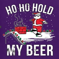 Диви Боби Хо Хо Држете Го Мојот Пиво Скејтбординг Дедо Мраз Божиќ Грди Божиќ Џемпер Жени Графички Долги Ракави Мета, Виолетова,